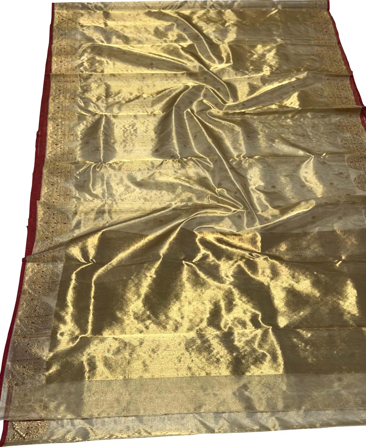 Golden Chanderi Handloom Pure Tissue Silk Booti Design Saree - Luxurion World