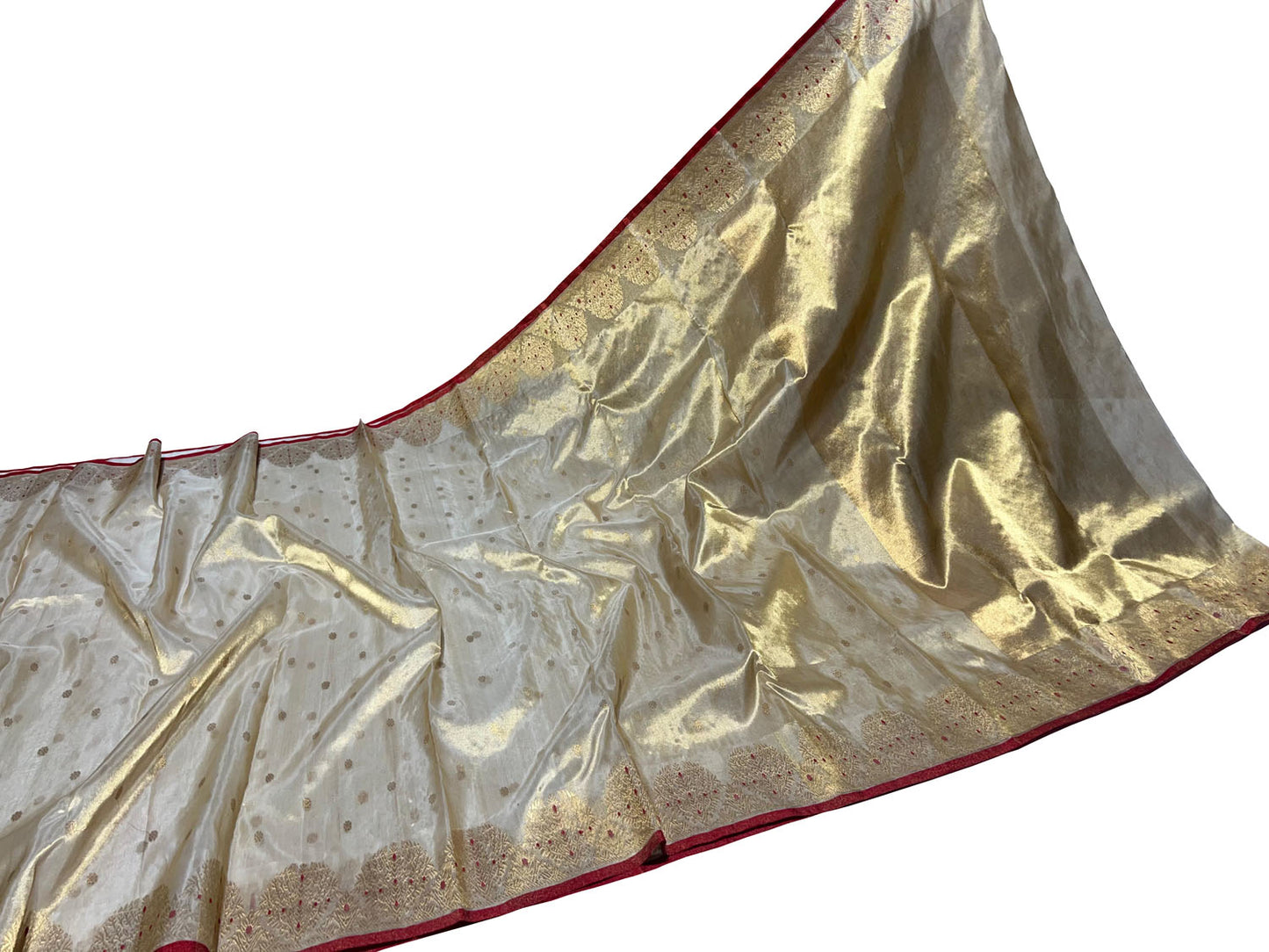 Golden Chanderi Handloom Pure Tissue Silk Booti Design Saree - Luxurion World