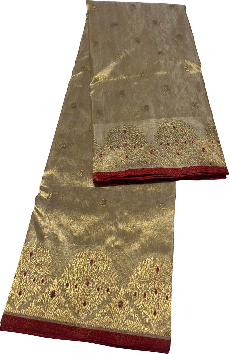 Golden Chanderi Handloom Pure Tissue Silk Booti Design Saree - Luxurion World