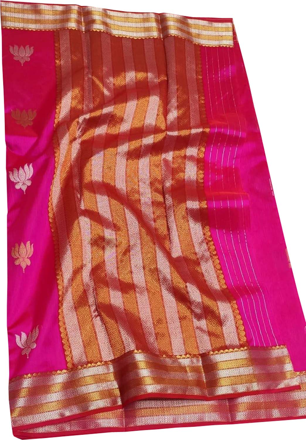 Pink Chanderi Handloom Pure Silk Flower Design Saree - Luxurion World
