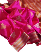 Pink Chanderi Handloom Pure Silk Flower Design Saree - Luxurion World