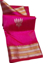 Pink Chanderi Handloom Pure Silk Flower Design Saree - Luxurion World