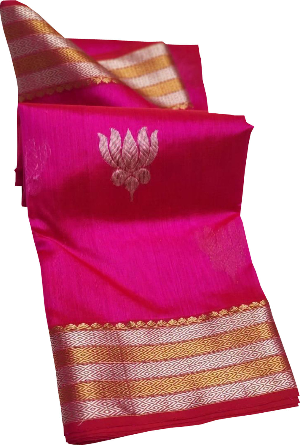 Pink Chanderi Handloom Pure Silk Flower Design Saree - Luxurion World