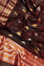 Maroon Chanderi Handloom Pure Silk Flower Design Saree - Luxurion World