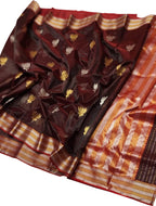 Maroon Chanderi Handloom Pure Silk Flower Design Saree - Luxurion World
