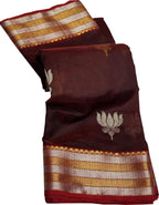 Maroon Chanderi Handloom Pure Silk Flower Design Saree - Luxurion World
