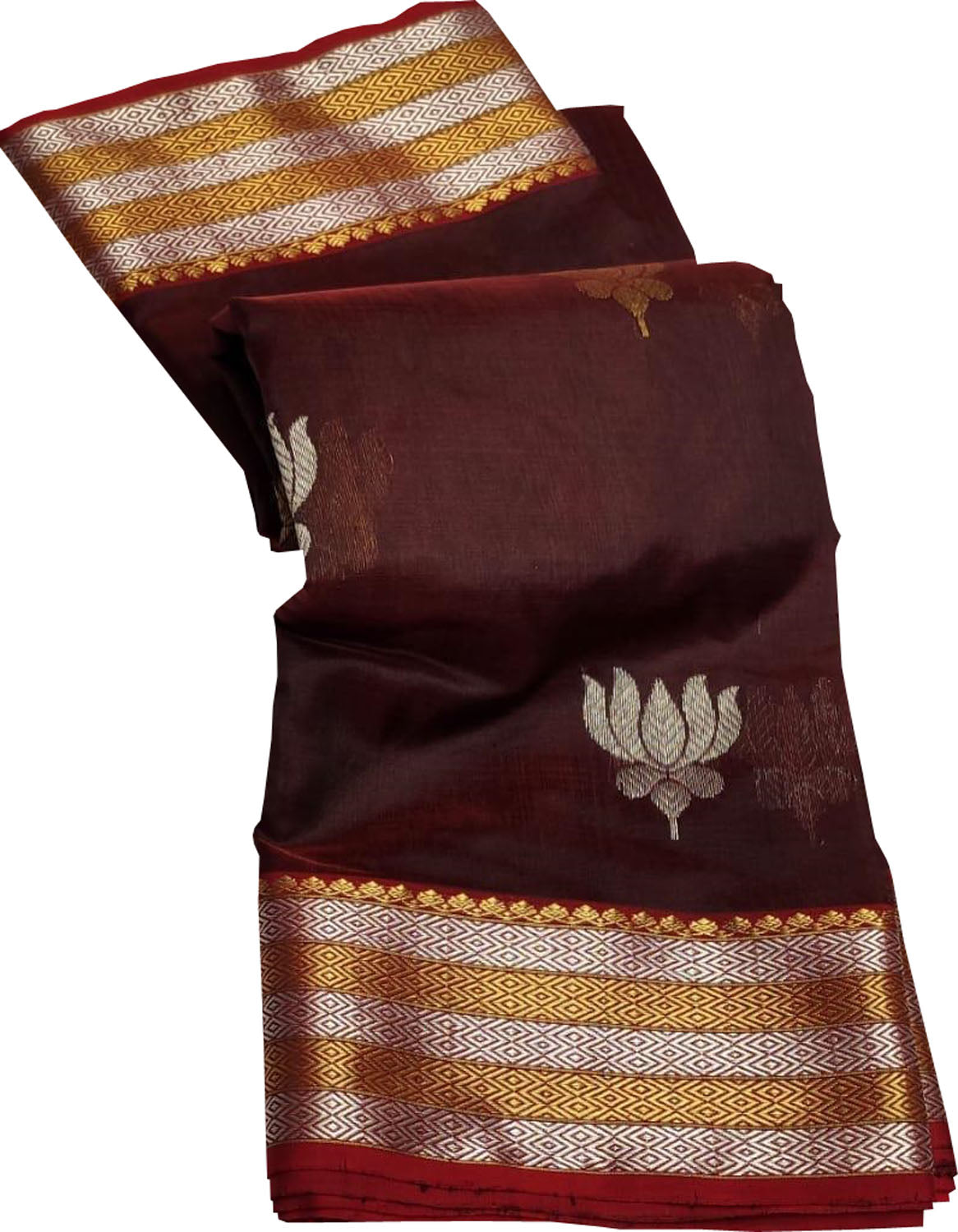Maroon Chanderi Handloom Pure Silk Flower Design Saree - Luxurion World