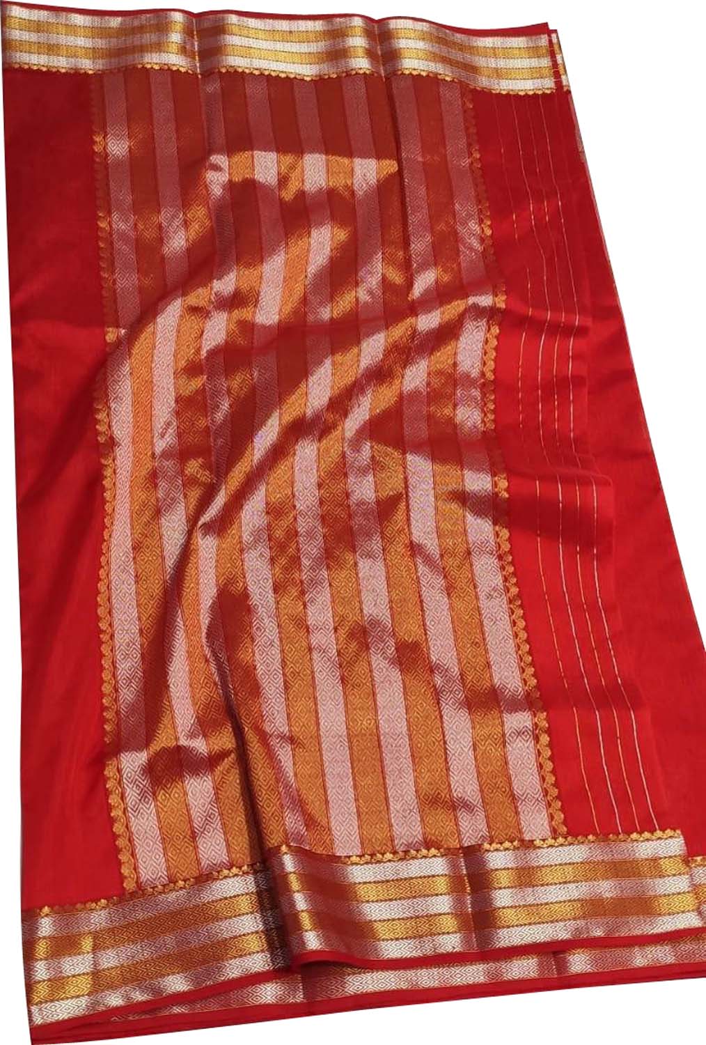 Red Chanderi Handloom Pure Silk Flower Design Saree - Luxurion World