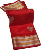 Red Chanderi Handloom Pure Silk Flower Design Saree - Luxurion World