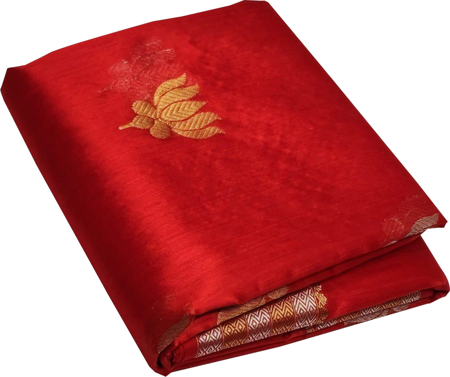 Red Chanderi Handloom Pure Silk Flower Design Saree - Luxurion World