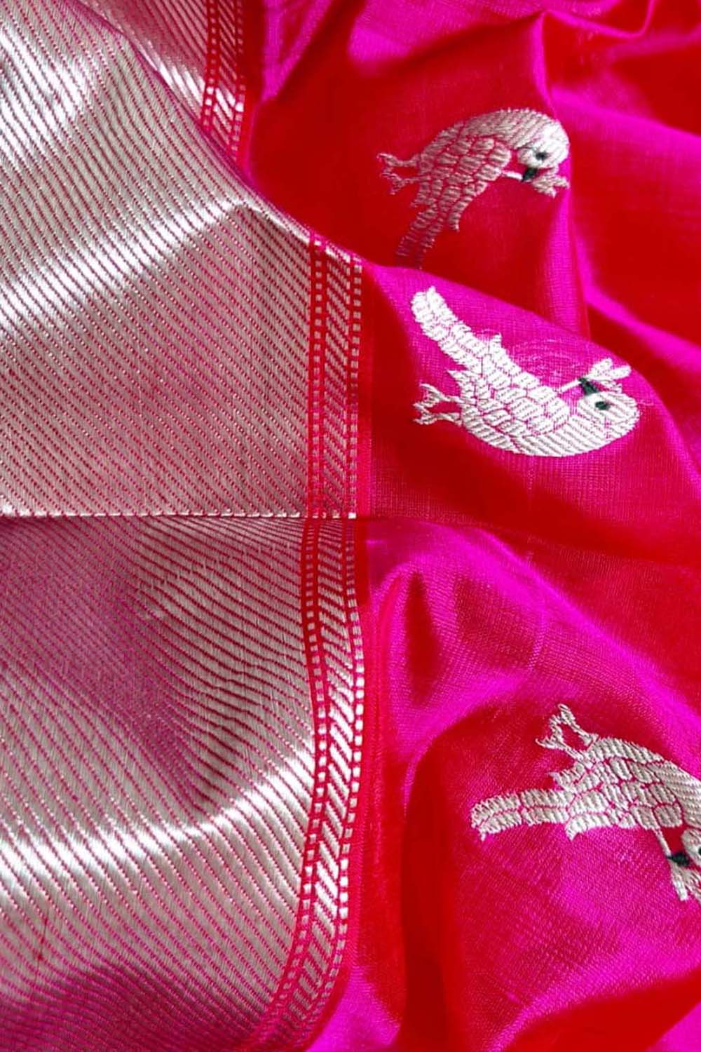 Pink Chanderi Handloom Pure Silk Bird Design Saree - Luxurion World