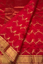 Red Chanderi Handloom Pure Silk Bird Design Saree - Luxurion World