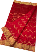 Red Chanderi Handloom Pure Silk Bird Design Saree - Luxurion World