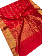 Red Chanderi Handloom Pure Silk Bird Design Saree - Luxurion World
