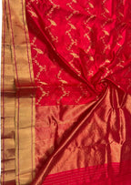Red Chanderi Handloom Pure Silk Bird Design Saree - Luxurion World