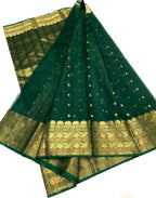 Green Pure Katan Silk Chanderi Handloom Saree - Luxurion World