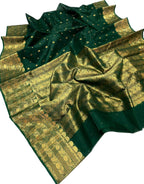 Green Pure Katan Silk Chanderi Handloom Saree - Luxurion World