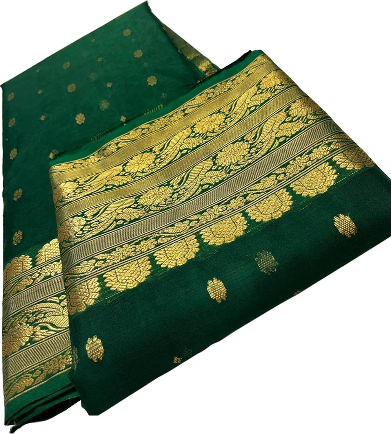 Green Pure Katan Silk Chanderi Handloom Saree - Luxurion World