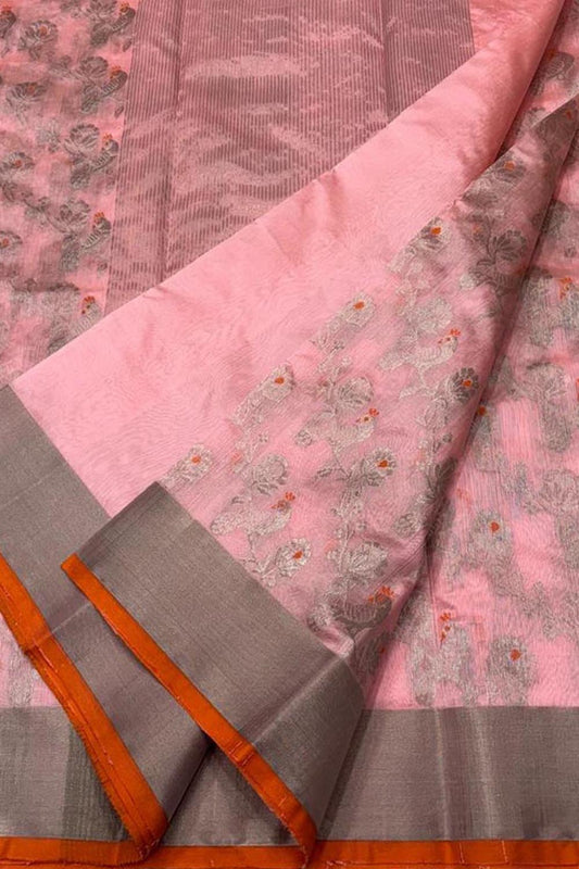 Beautiful Pink Pure Katan Silk Chanderi Handloom Saree - Luxurion World