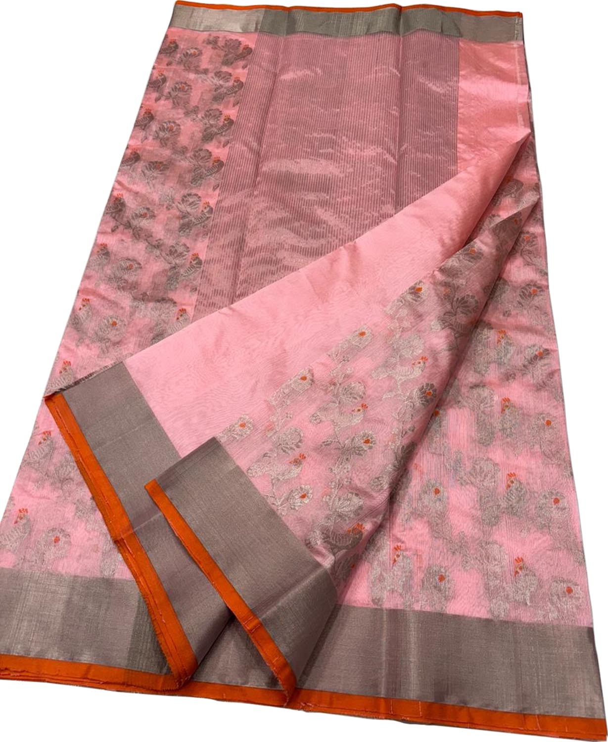 Beautiful Pink Pure Katan Silk Chanderi Handloom Saree - Luxurion World