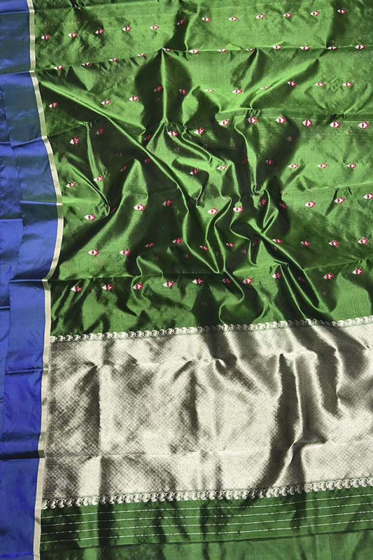 Green Pure Katan Silk Chanderi Handloom Saree - Luxurion World