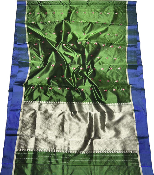 Green Pure Katan Silk Chanderi Handloom Saree - Luxurion World