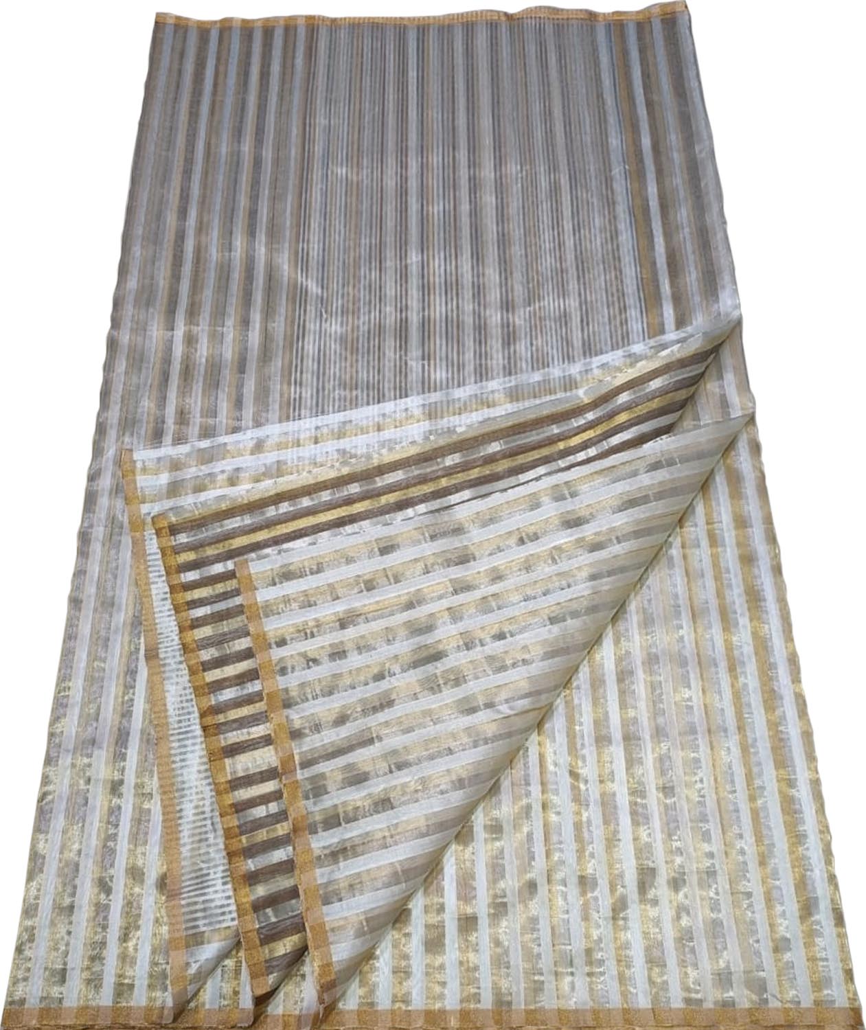 Elegant Off White Pure Silk Chanderi Handloom Saree - Luxurion World