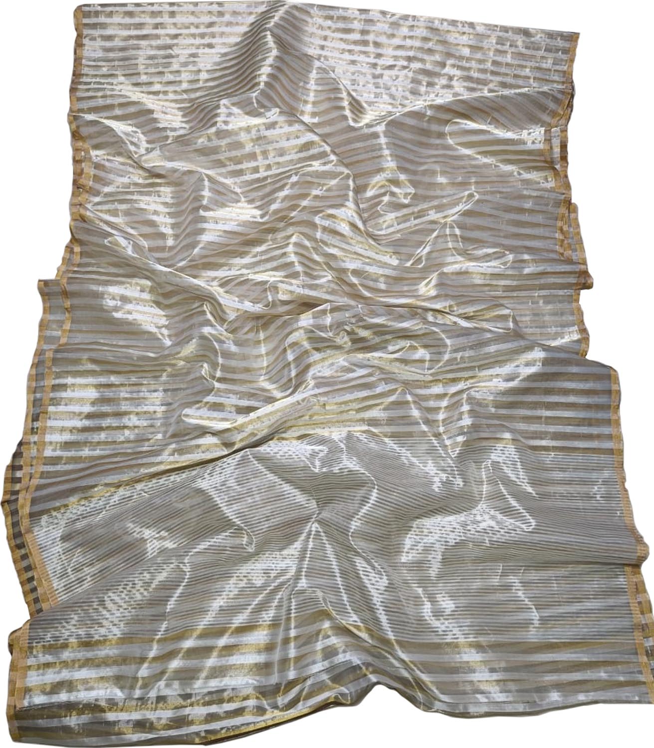 Elegant Off White Pure Silk Chanderi Handloom Saree - Luxurion World