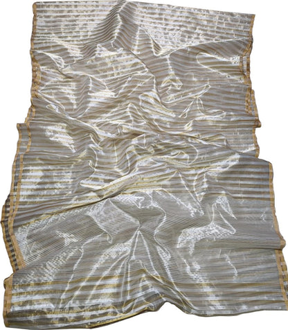 Elegant Off White Pure Silk Chanderi Handloom Saree - Luxurion World