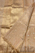 Exquisite Golden Pure Katan Silk Chanderi Handloom Booti Design Saree - Luxurion World