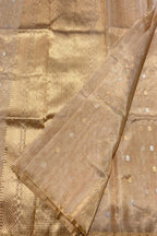 Exquisite Golden Pure Katan Silk Chanderi Handloom Booti Design Saree - Luxurion World