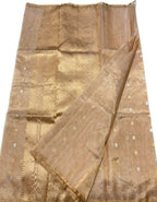 Exquisite Golden Pure Katan Silk Chanderi Handloom Booti Design Saree - Luxurion World