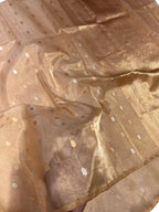 Exquisite Golden Pure Katan Silk Chanderi Handloom Booti Design Saree - Luxurion World