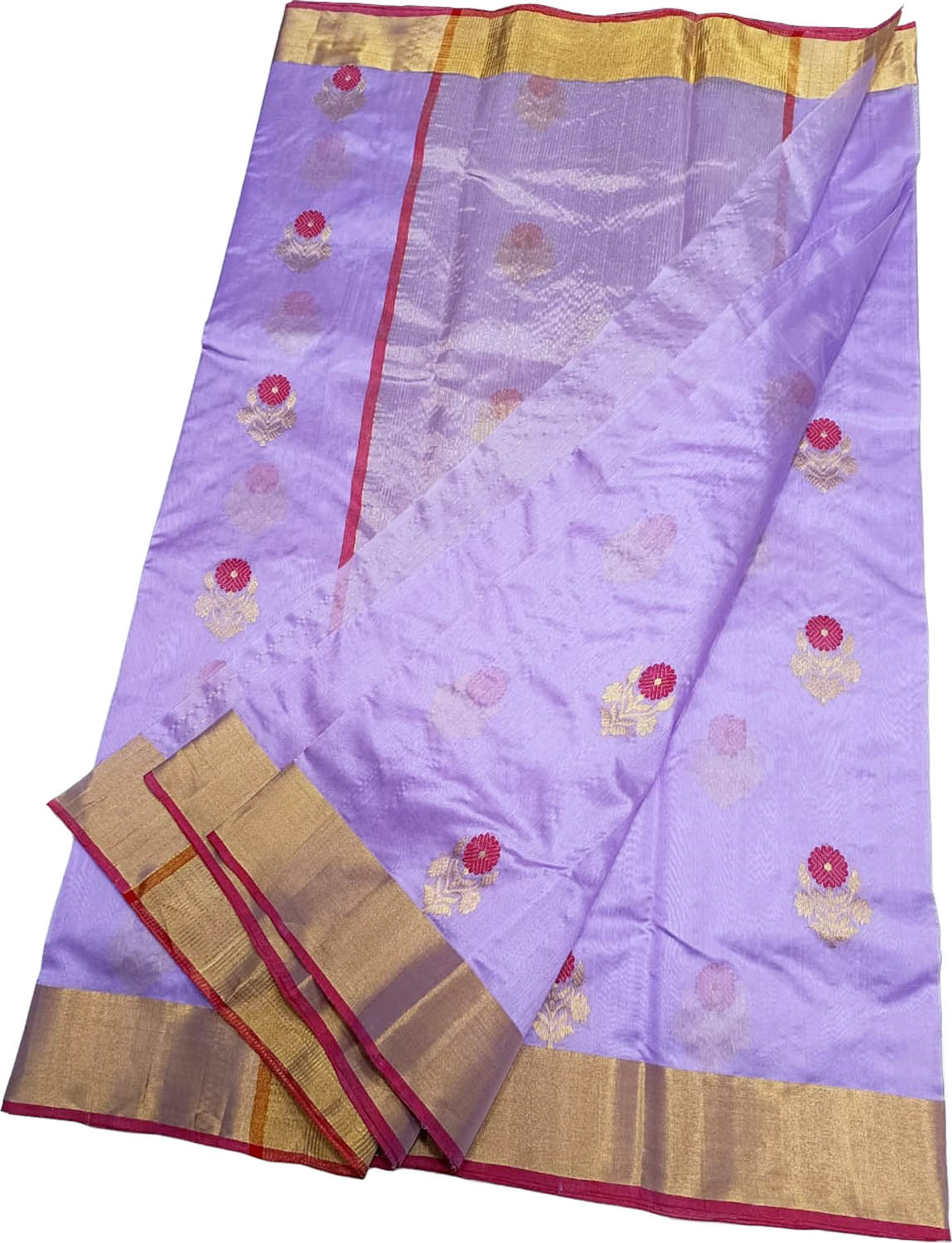 Exquisite Purple Pure Katan Silk Chanderi Handloom Flower Design Saree - Luxurion World
