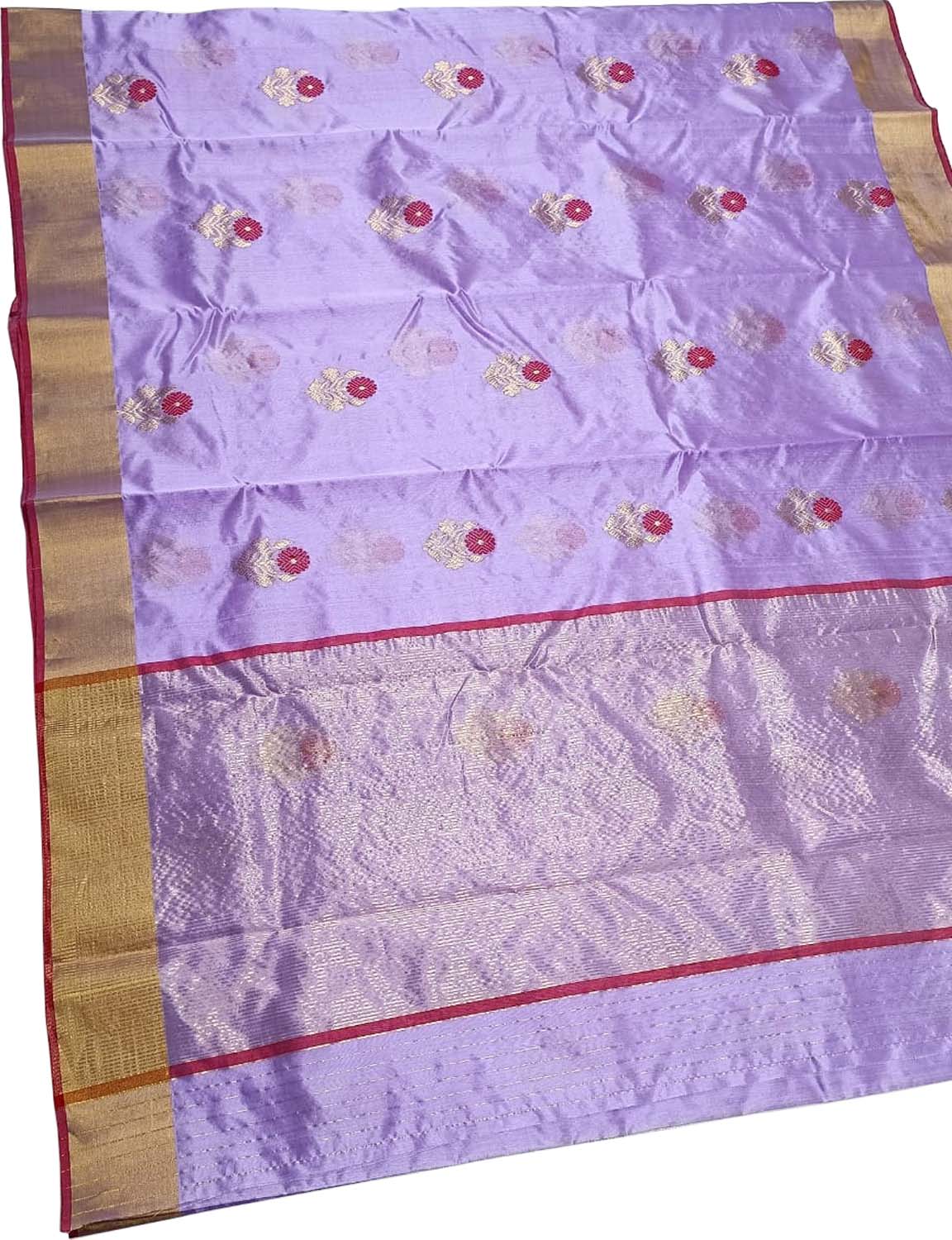 Exquisite Purple Pure Katan Silk Chanderi Handloom Flower Design Saree - Luxurion World