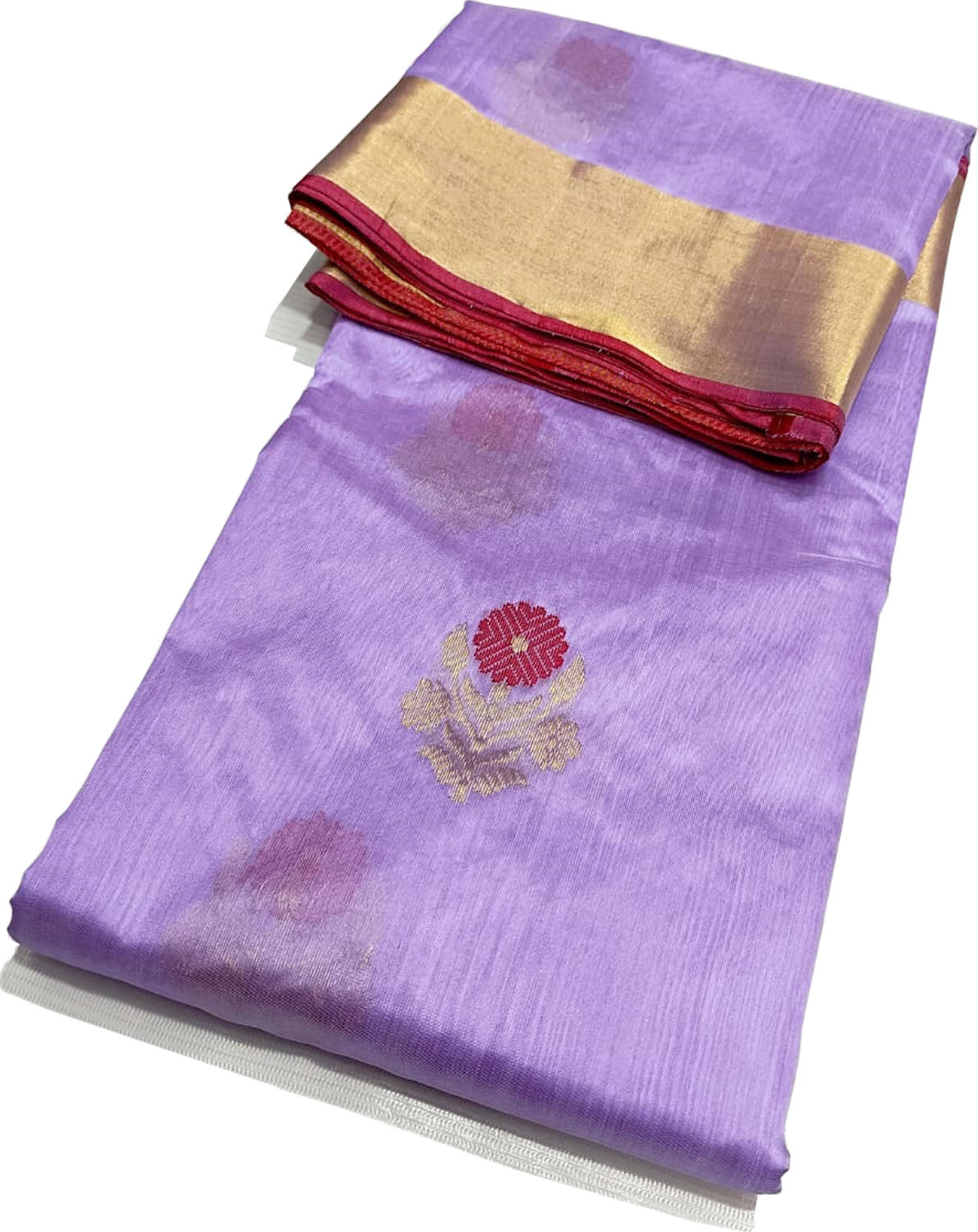 Exquisite Purple Pure Katan Silk Chanderi Handloom Flower Design Saree - Luxurion World