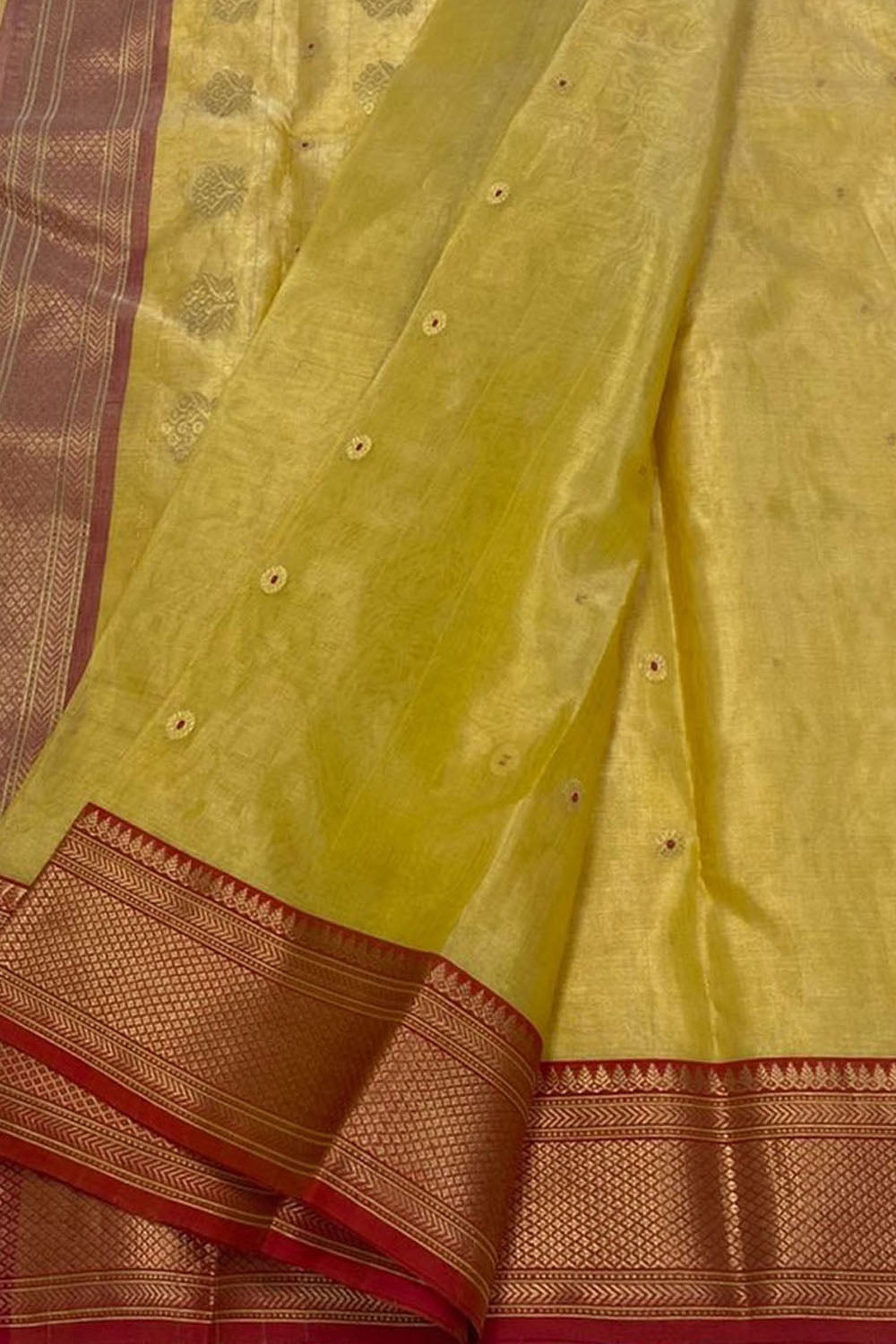Yellow Chanderi Handloom Tissue Katan Silk Saree - Luxurion World