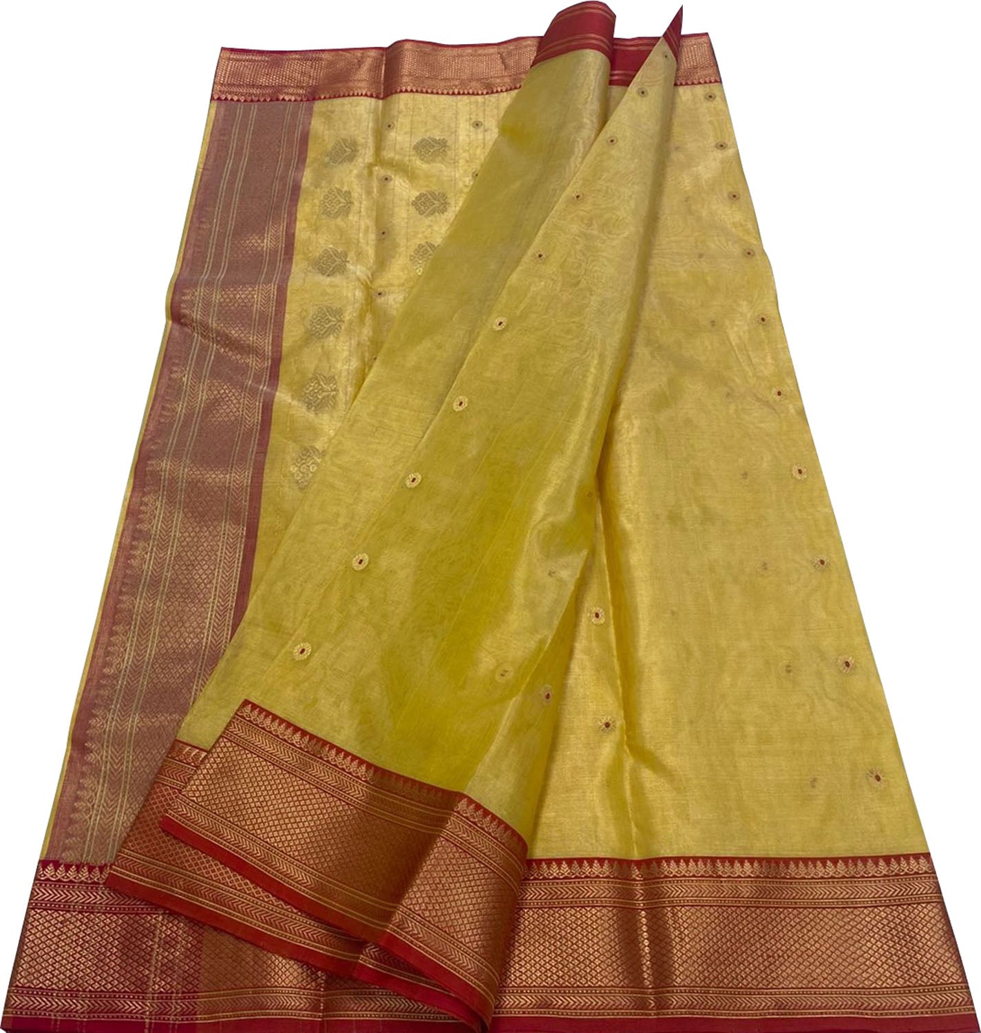 Yellow Chanderi Handloom Tissue Katan Silk Saree - Luxurion World