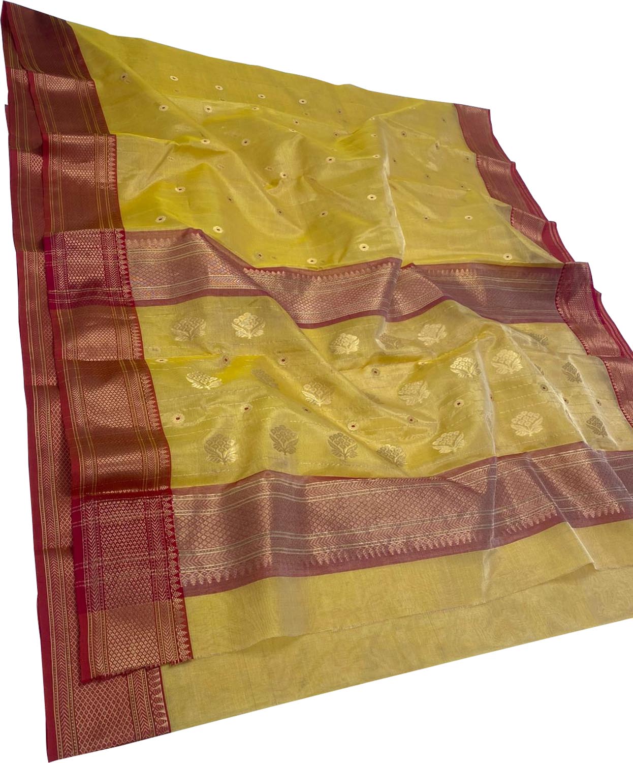 Yellow Chanderi Handloom Tissue Katan Silk Saree - Luxurion World