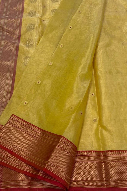 Yellow Chanderi Handloom Tissue Katan Silk Saree