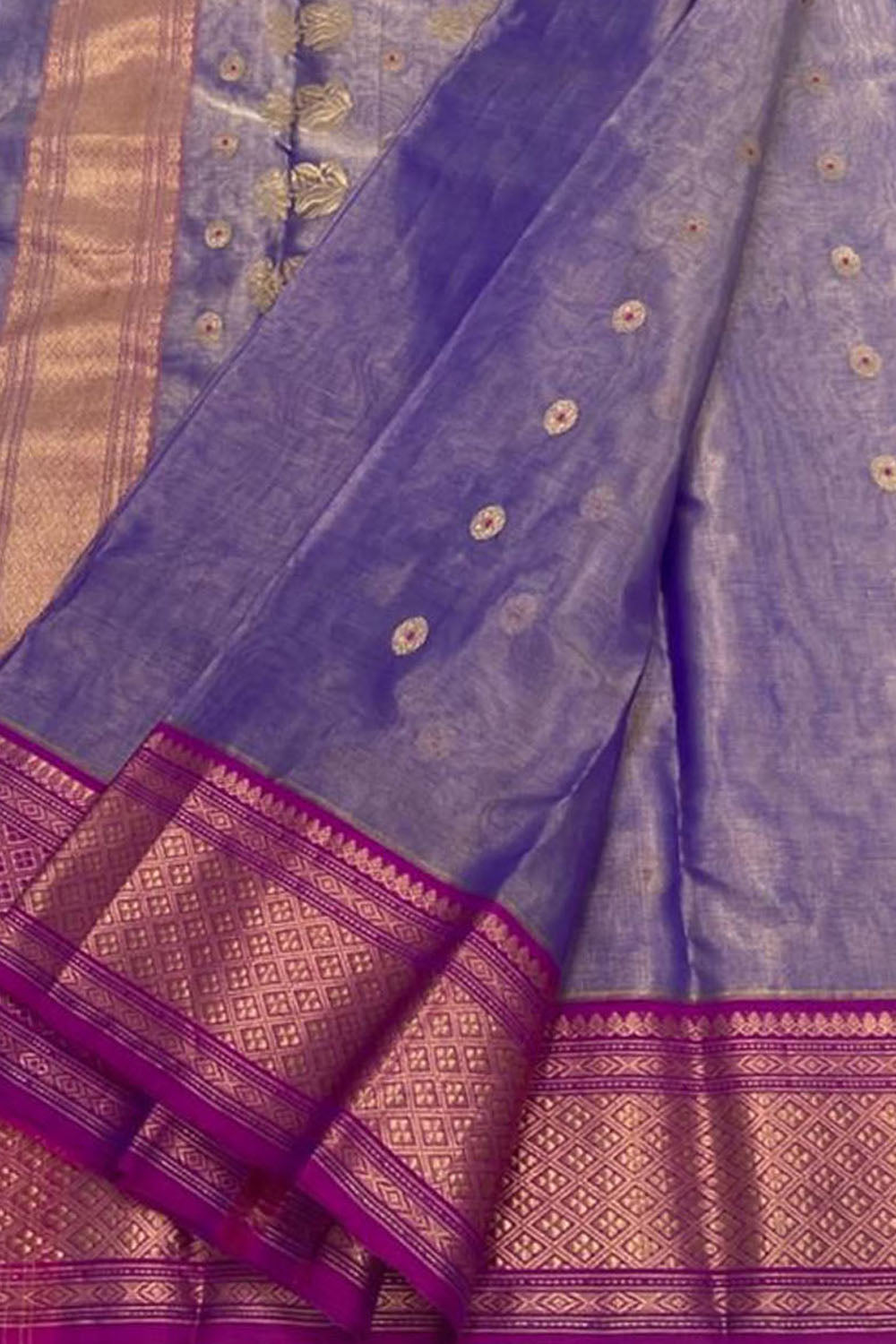 Purple Chanderi Handloom Tissue Katan Silk Saree