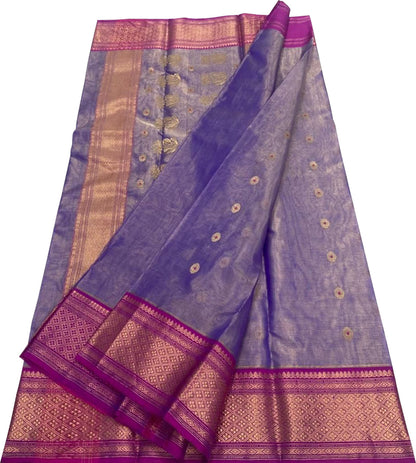 Purple Chanderi Handloom Tissue Katan Silk Saree