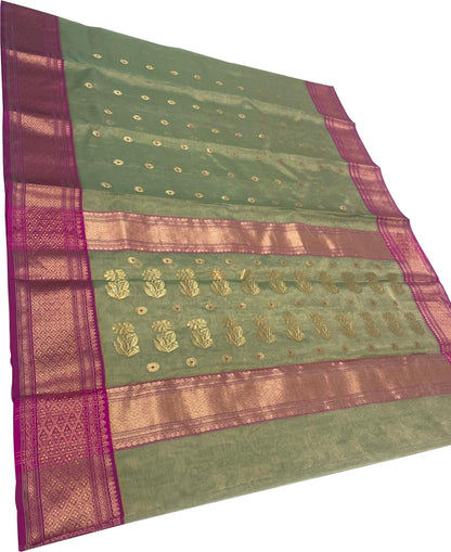 Green Chanderi Handloom Tissue Katan Silk Saree