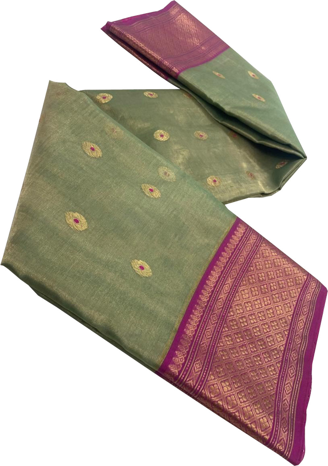 Green Chanderi Handloom Tissue Katan Silk Saree - Luxurion World
