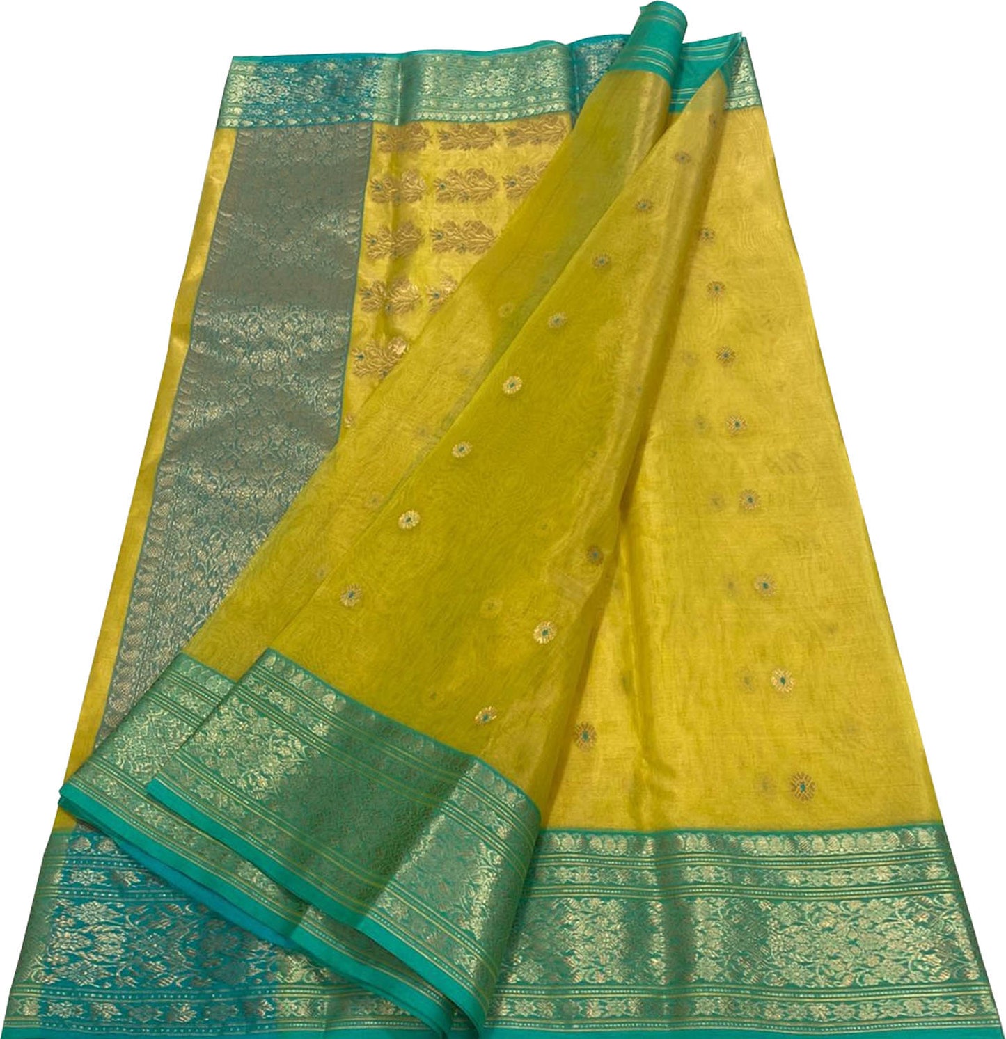Yellow Chanderi Handloom Tissue Katan Silk Saree