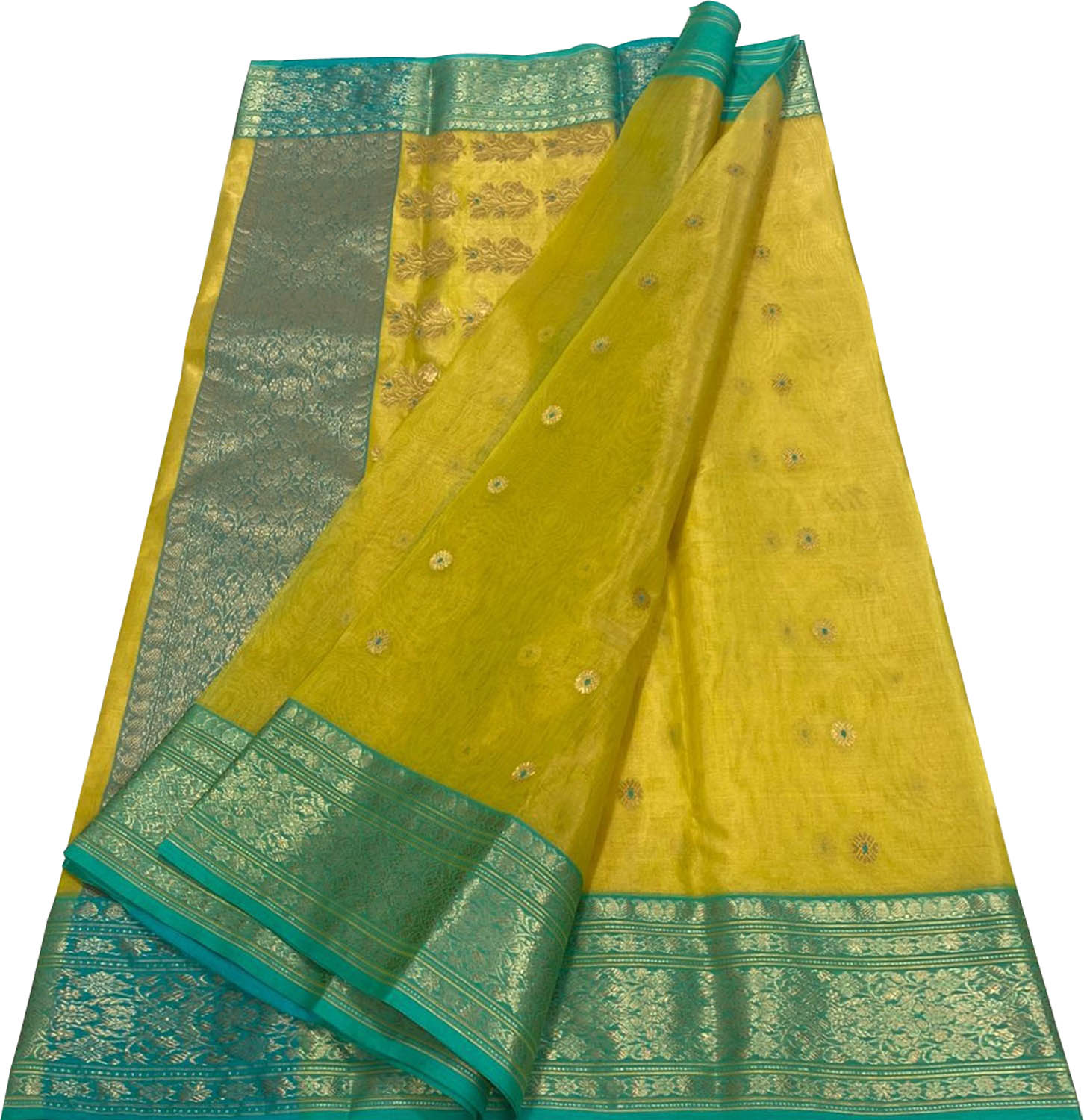 Yellow Chanderi Handloom Tissue Katan Silk Saree - Luxurion World