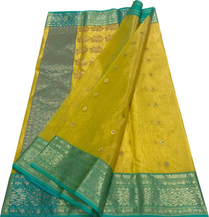 Yellow Chanderi Handloom Tissue Katan Silk Saree