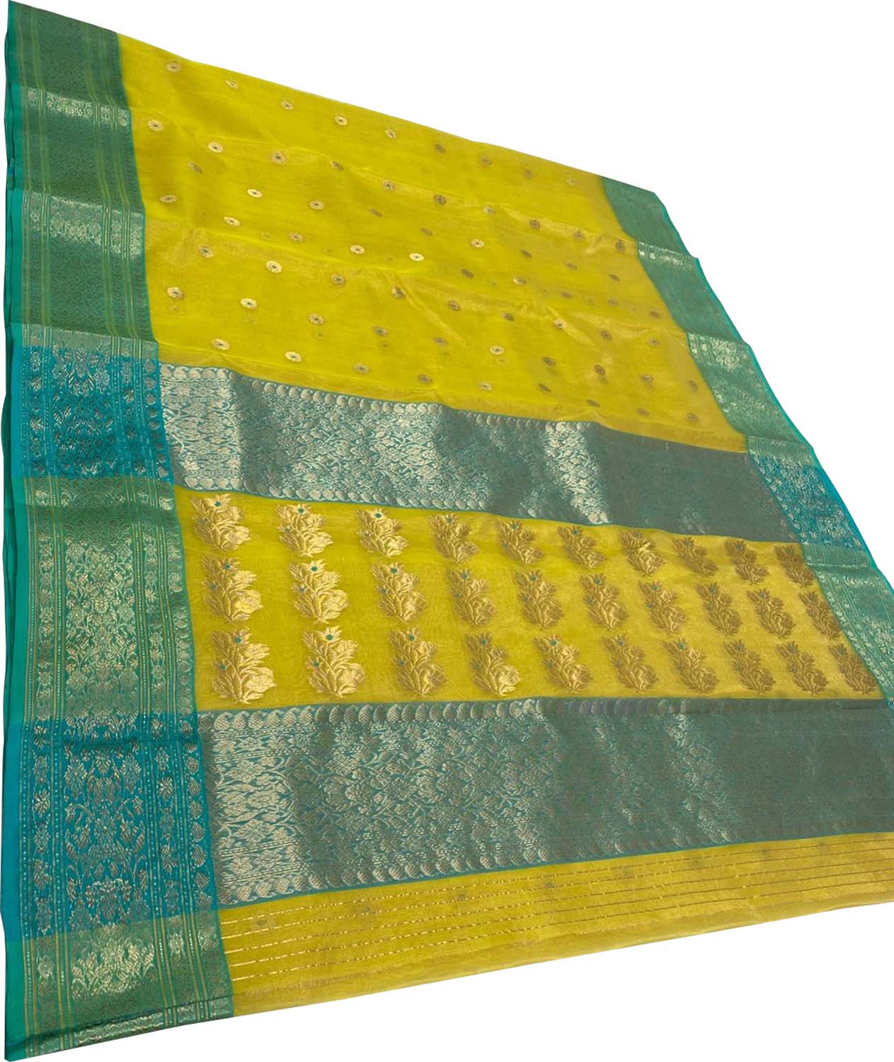 Yellow Chanderi Handloom Tissue Katan Silk Saree