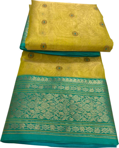 Yellow Chanderi Handloom Tissue Katan Silk Saree