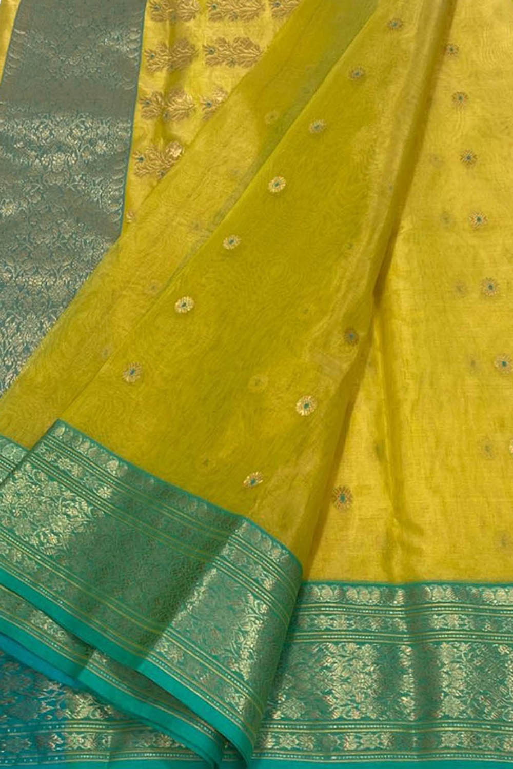 Yellow Chanderi Handloom Tissue Katan Silk Saree - Luxurion World